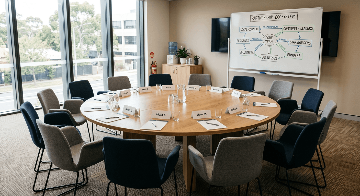 Community partners meeting around a table